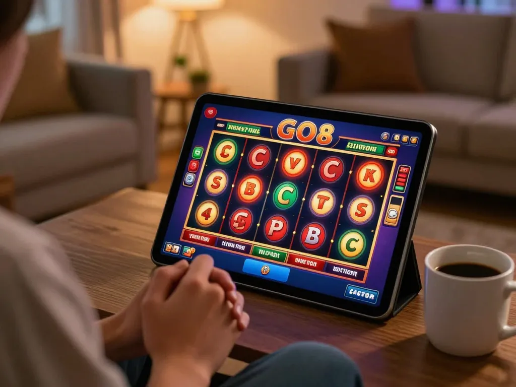 Experience thrilling online slots at GO8 casino with player engaged in gameplay