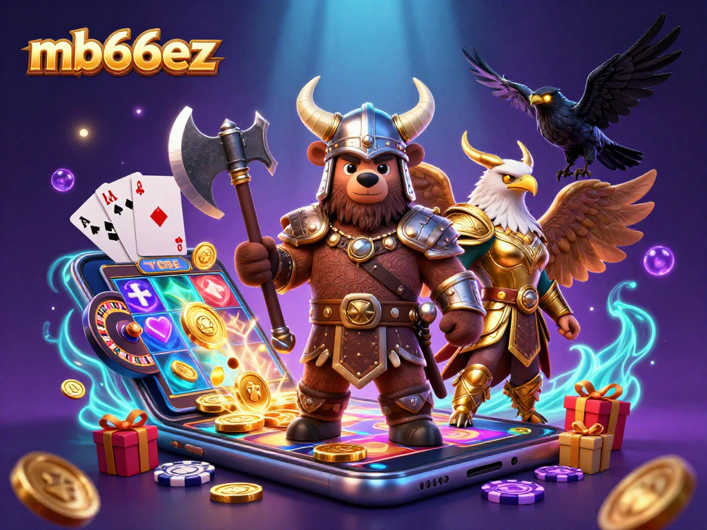 Engage in thrilling gameplay with mb66ez featuring a Viking bear, Valkyrie eagle, and energetic casino elements.