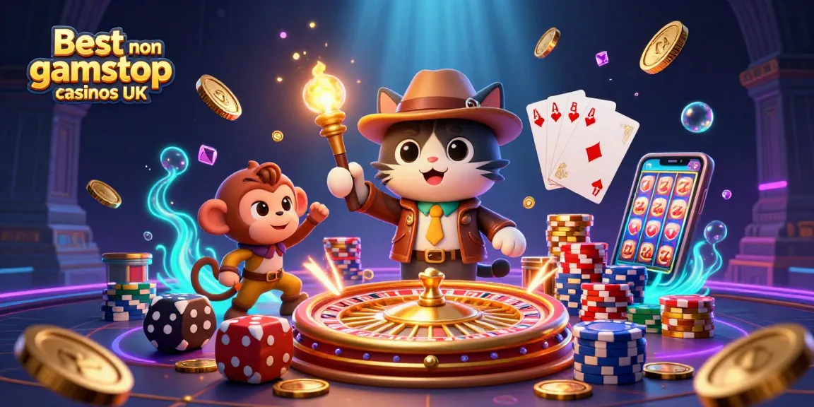 Engage with the Best non gamstop casinos UK in a vibrant casino-themed scene of adventure.