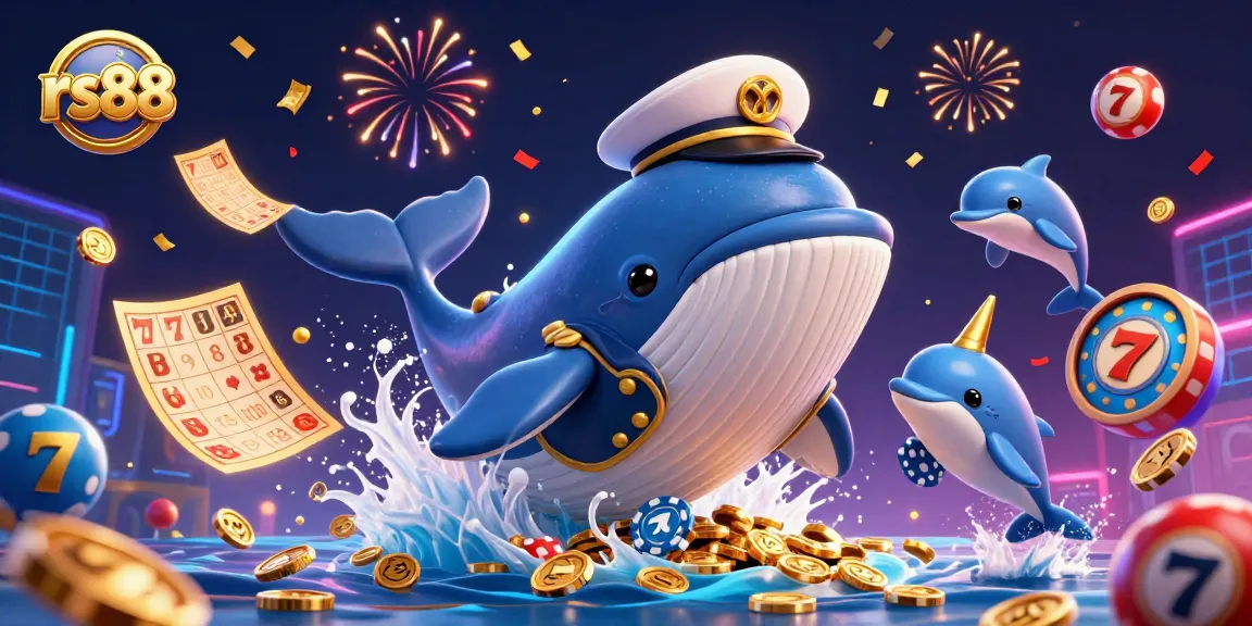 Experience thrilling moments at rs88 with a 3D whale, dolphins, and vibrant casino elements.