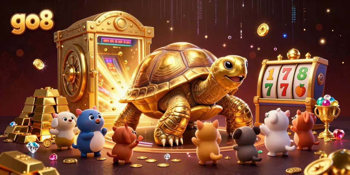 Engage with the go8-themed casino experience featuring a dynamic scene of a golden tortoise pinball machine.