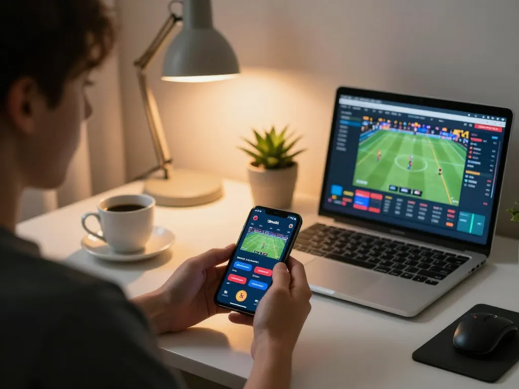 Player exploring 78win01 app on smartphone for online gaming with cozy home setup.