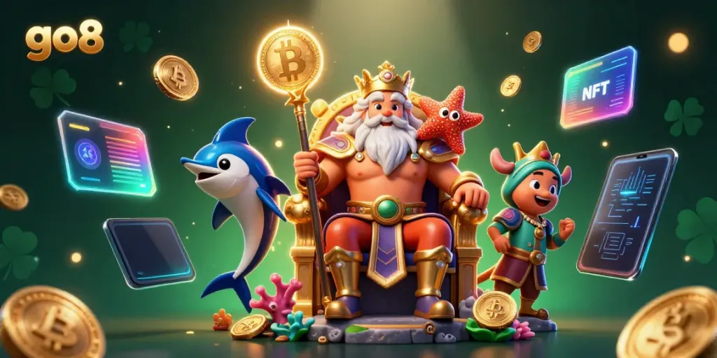 Engage in exciting gameplay at go8, featuring a vibrant underwater casino scene with Neptune and crypto elements.
