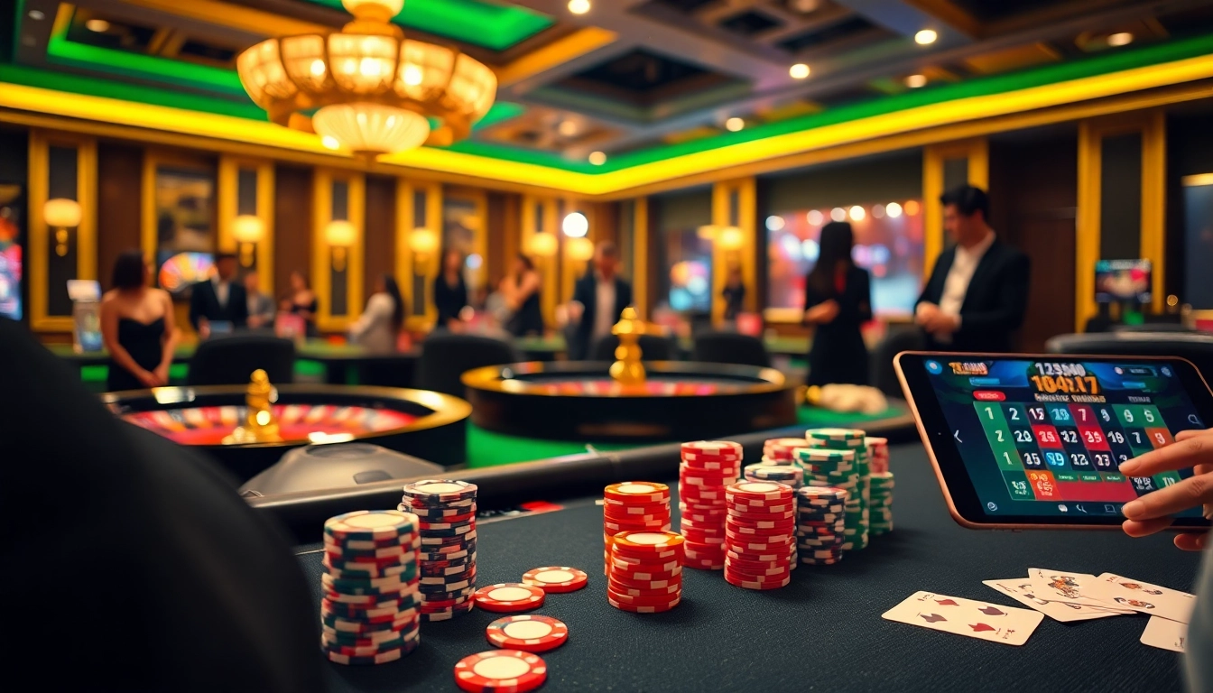 Experience high-stakes poker action at https://tr88.study/ with vibrant chips and a roulette wheel.