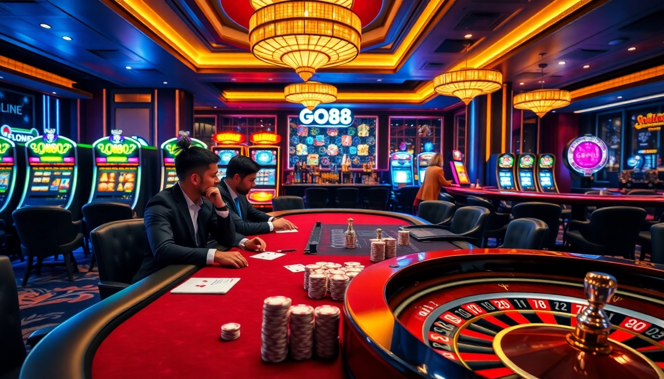 Players enjoying immersive GO88 casino games at a vibrant poker table.