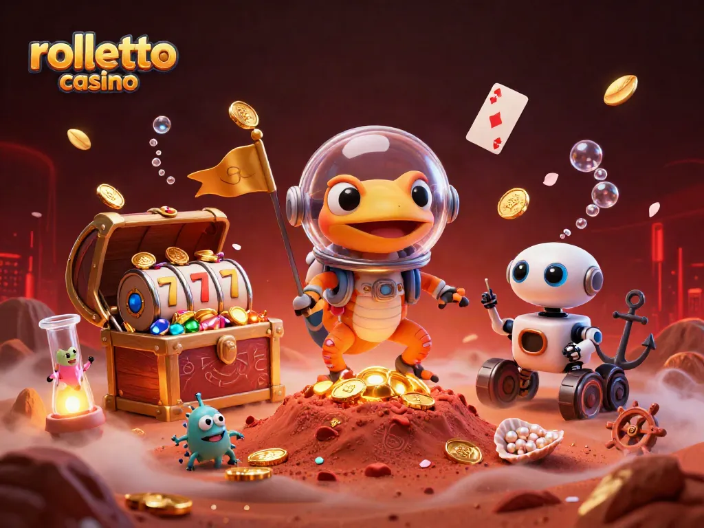 Experience rolletto casino's vibrant gaming adventure with excited characters and dynamic scenes.