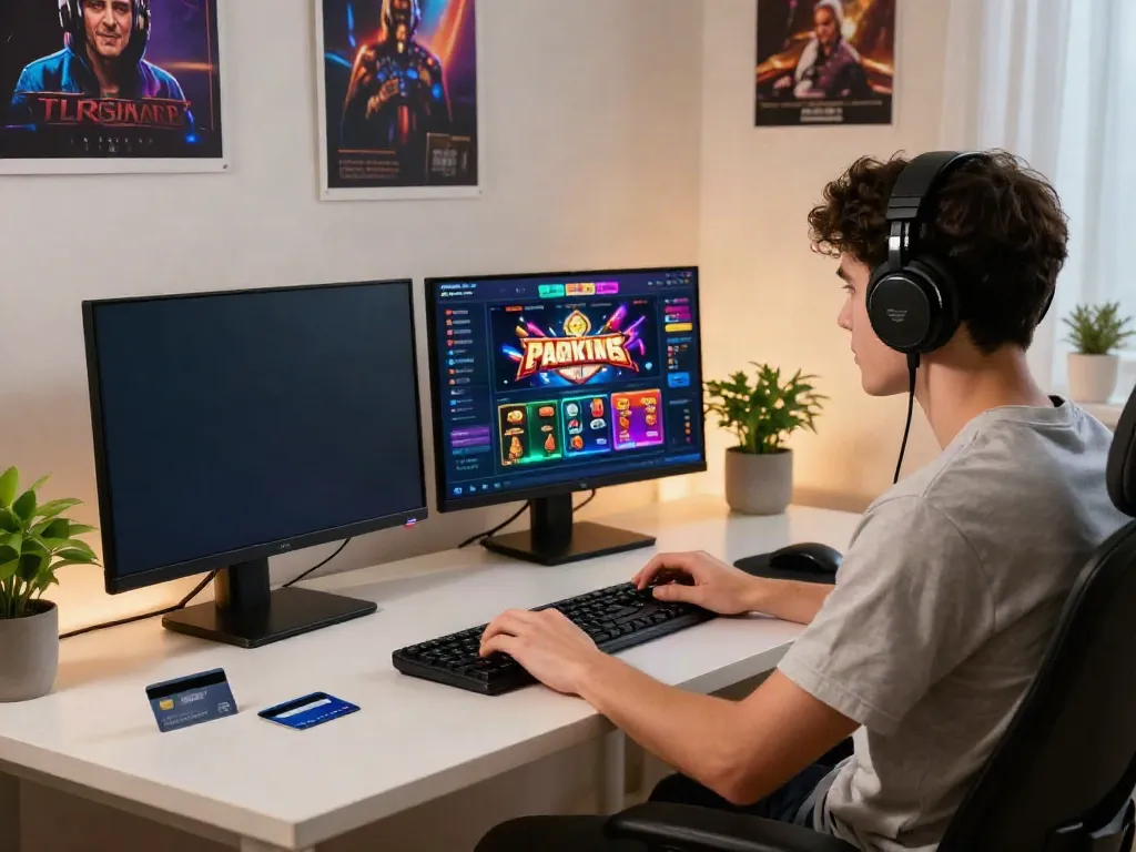 Engaging home gaming setup with online casino games, highlighting credit card casinos UK.