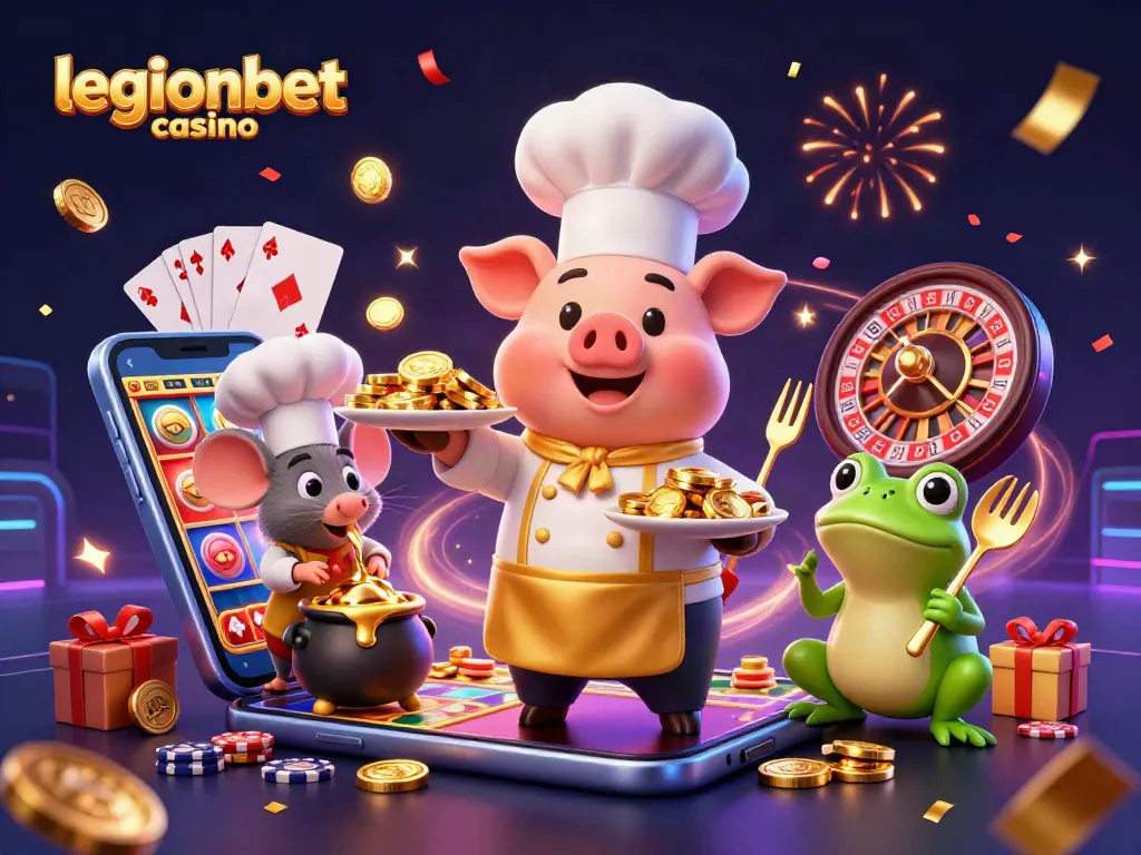 Experience gaming excitement with legionbet casino, featuring gold coins and lively characters.
