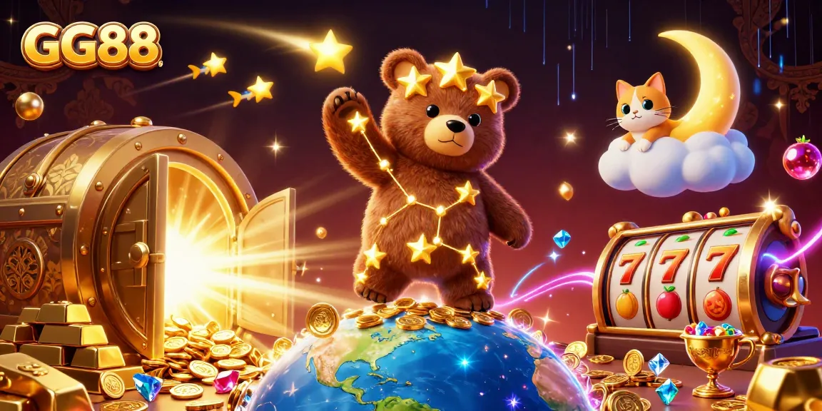 GG88 captures the excitement of slot gaming with vibrant 3D illustration and dynamic casino elements.