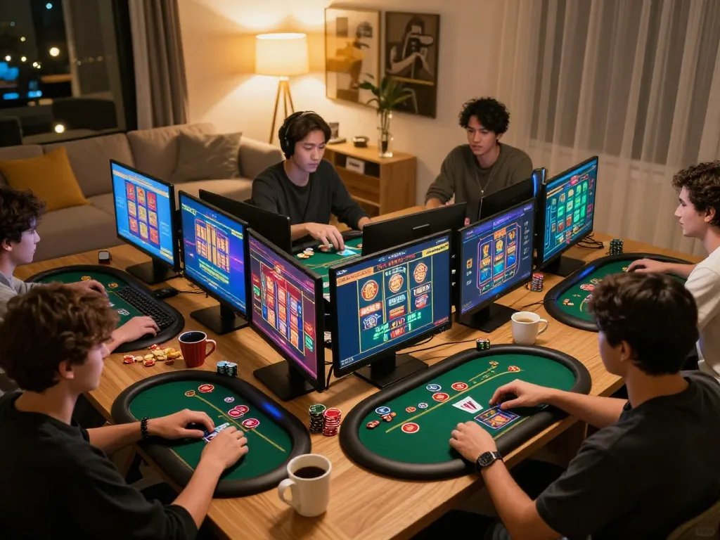 Players enjoying various games on 789win in a cozy home environment while engaging in online gambling