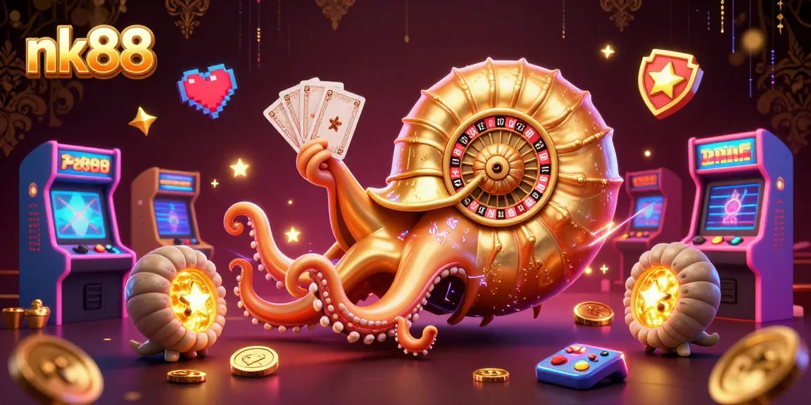 Experience vibrant gameplay at nk88 with a dazzling nautilus-themed casino scene, featuring glowing ammonites and exciting game elements.