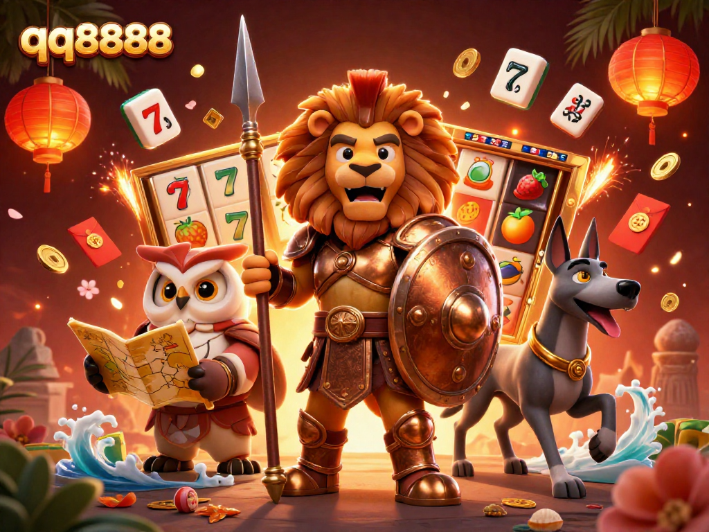 Experience thrilling jackpots with qq8888 in an immersive 3D slot scene full of vibrant visuals.