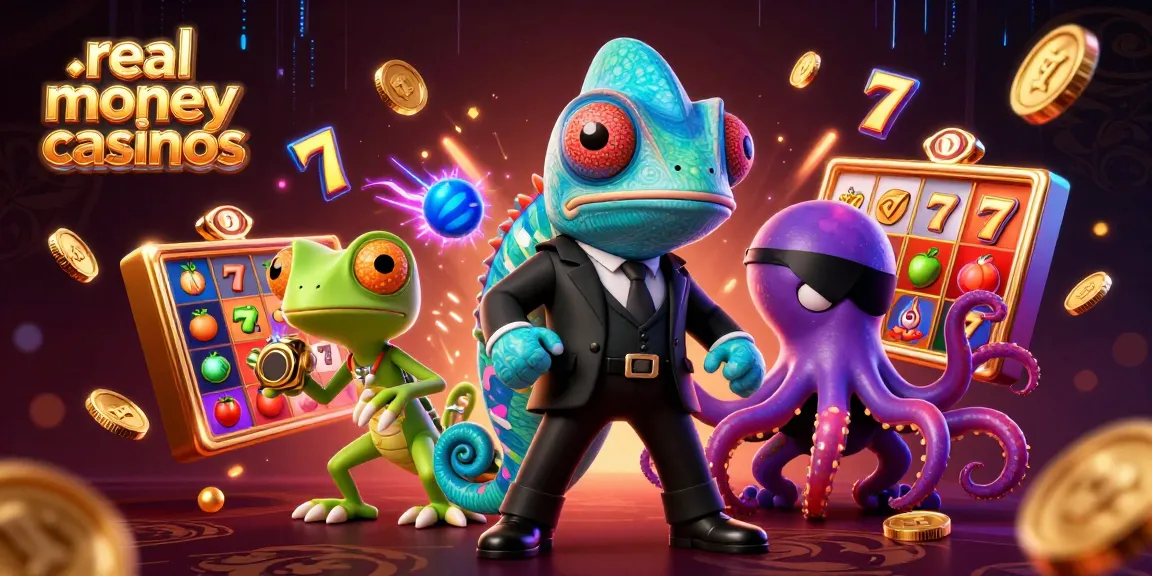 Experience real money casinos with vibrant slot games and dynamic character action in a cinematic scene.