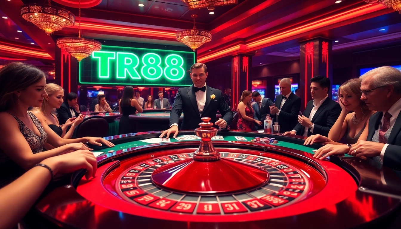 Players engaging at a roulette table, featuring the TR88 link in an exciting casino atmosphere.