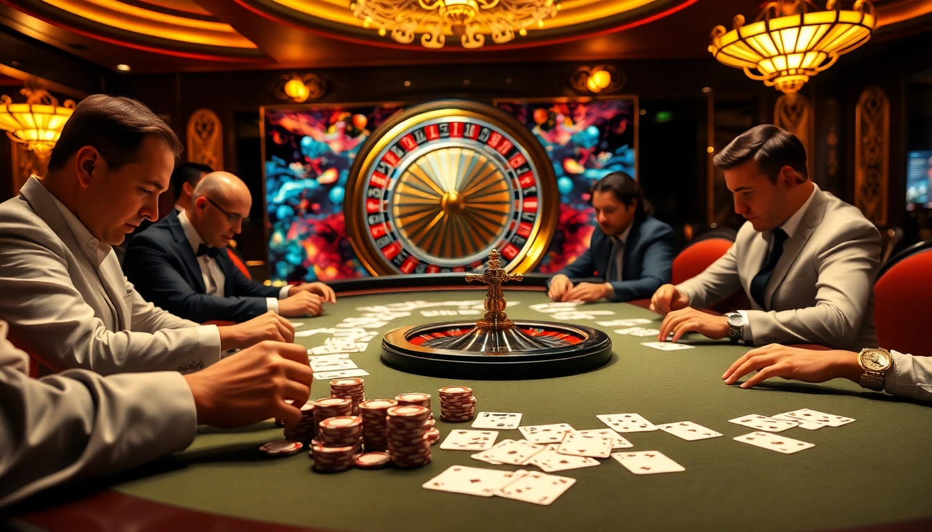 Experience excitement in Game bài 8KBET as players engage in a luxury casino card game.