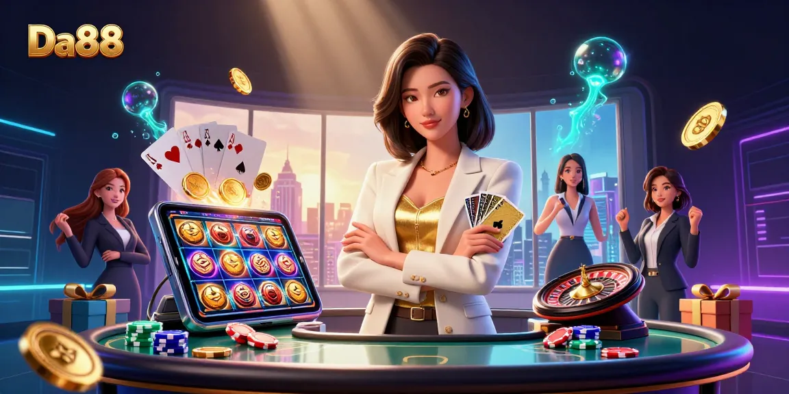 Experience the thrill with Da88's glamorous gaming scene, featuring dynamic casino elements.