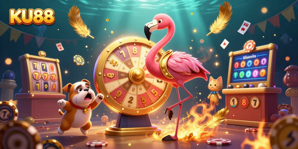 Win big at KU88 with a dynamic scene featuring gambling excitement, games, and prizes.