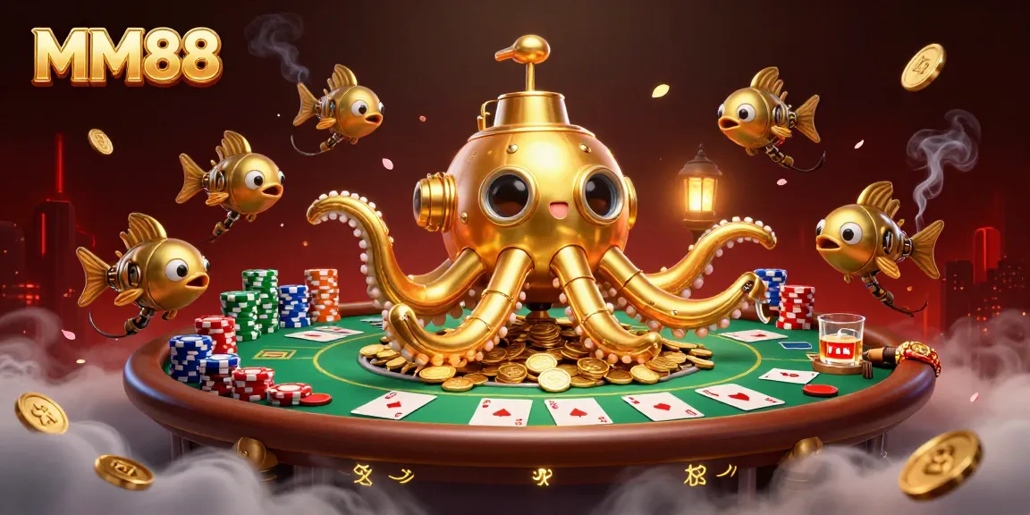 Witness MM88's thrilling gaming experience with a cracking golden kraken amidst poker excitement.