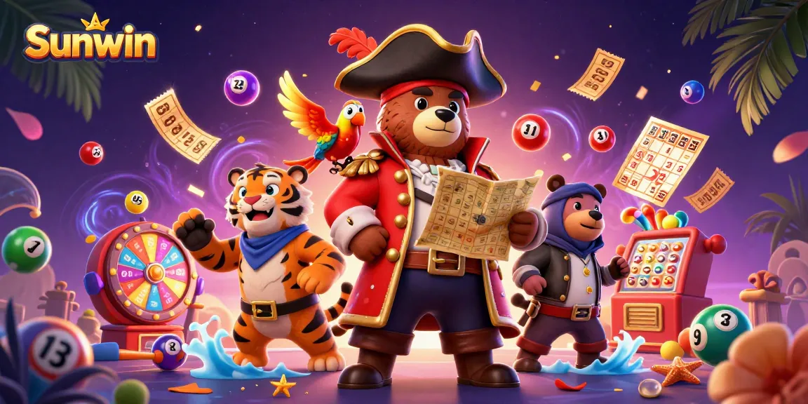 Engage in thrilling game action with Sunwin, a spirited scene featuring vivid lottery elements and colorful characters.