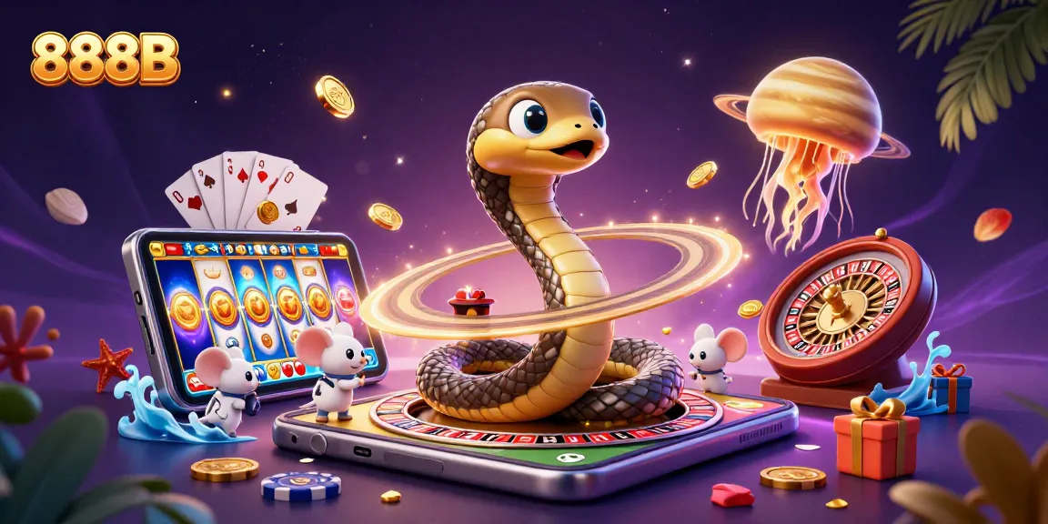 Spin to win with 888B as astronaut mice bet on a cosmic roulette, featuring vibrant casino elements.
