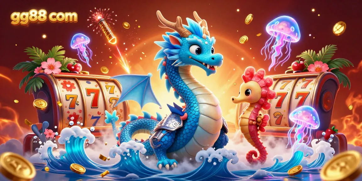 Experience excitement at gg88 com with a vibrant casino scene featuring a water dragon, seahorse knight, and dynamic game elements.