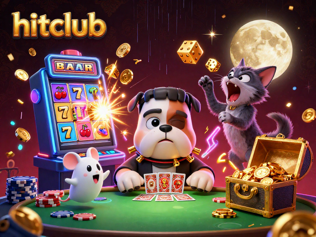 Engage with hitclub as a 3D cartoon bulldog dealer and fantastic casino elements burst with excitement.