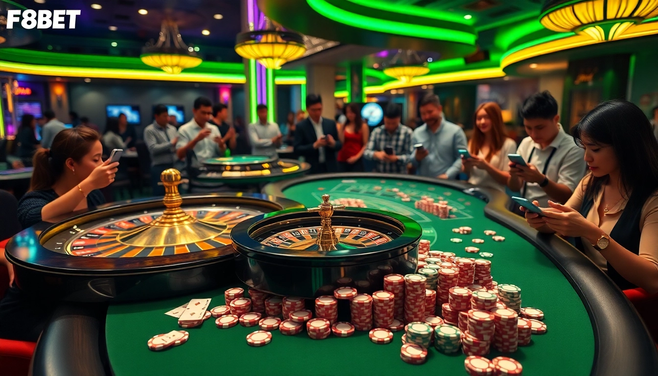 Experience high-stakes gaming at f8beta2.support with vibrant casino elements including chips and a roulette wheel.