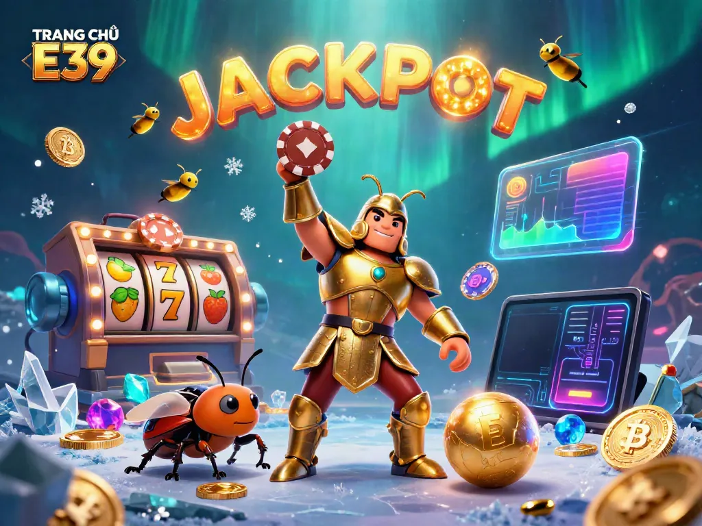 Engage in TRANG CHỦ E39's vibrant gaming experience with a victorious hercules beetle and a jackpot celebration.