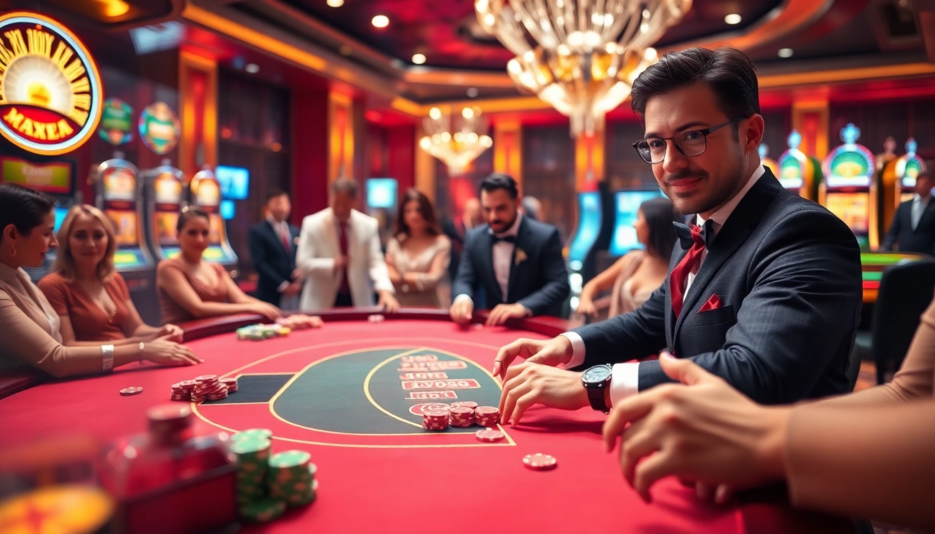 Players enjoying an exciting moment at the LC 88 casino table with vibrant chips.