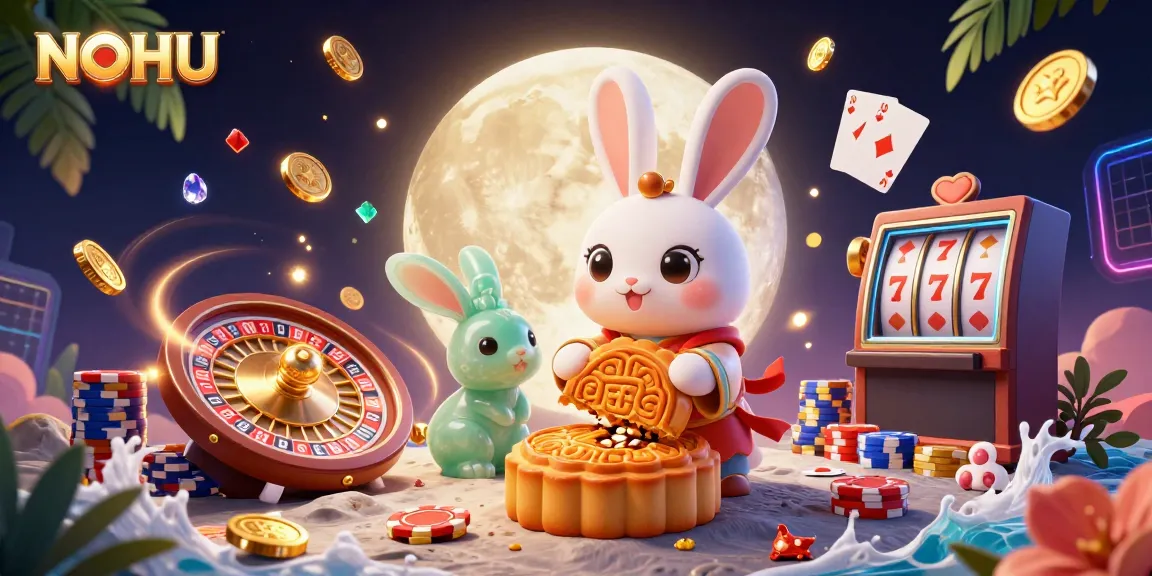 Experience the magical world of NOHU with a moon rabbit crafting mooncakes revealing poker chips.