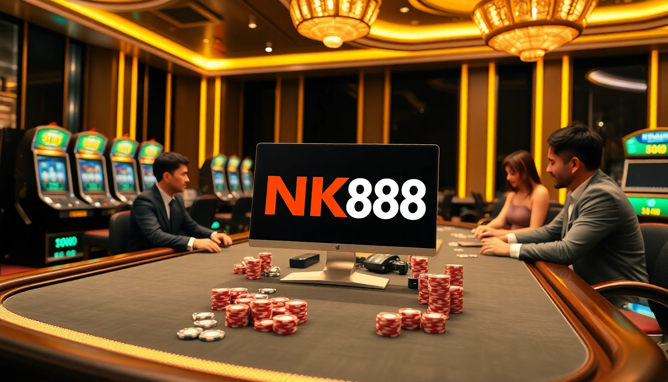 Players experiencing NK88 online casino with a vibrant and luxurious atmosphere.