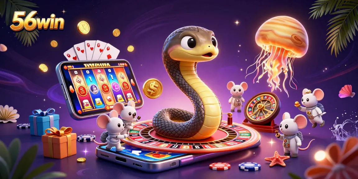Experience thrilling bets with 56win as cartoon characters engage in vibrant casino action.