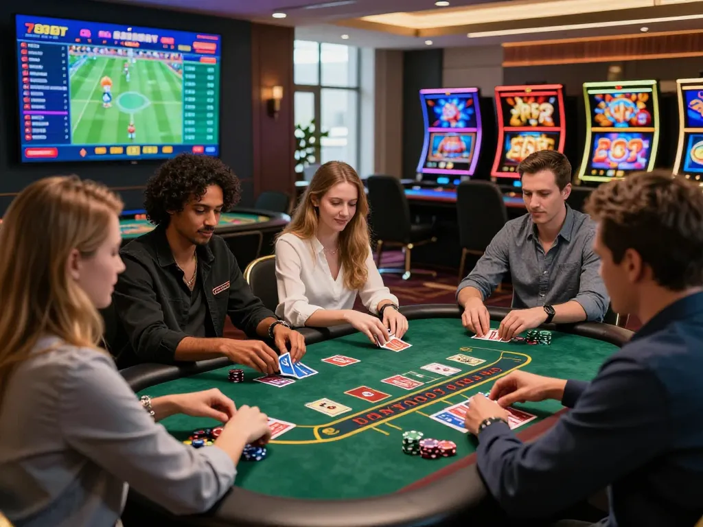 Players enjoying live casino games and sports betting on 789bet, showcasing excitement and engagement in a modern online gaming environment.
