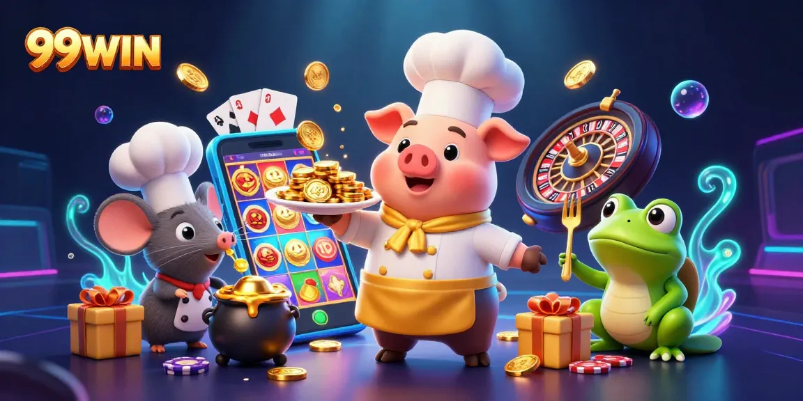 Engage in thrilling gameplay at 99WIN with vibrant slots, gold coins, and exciting game elements.