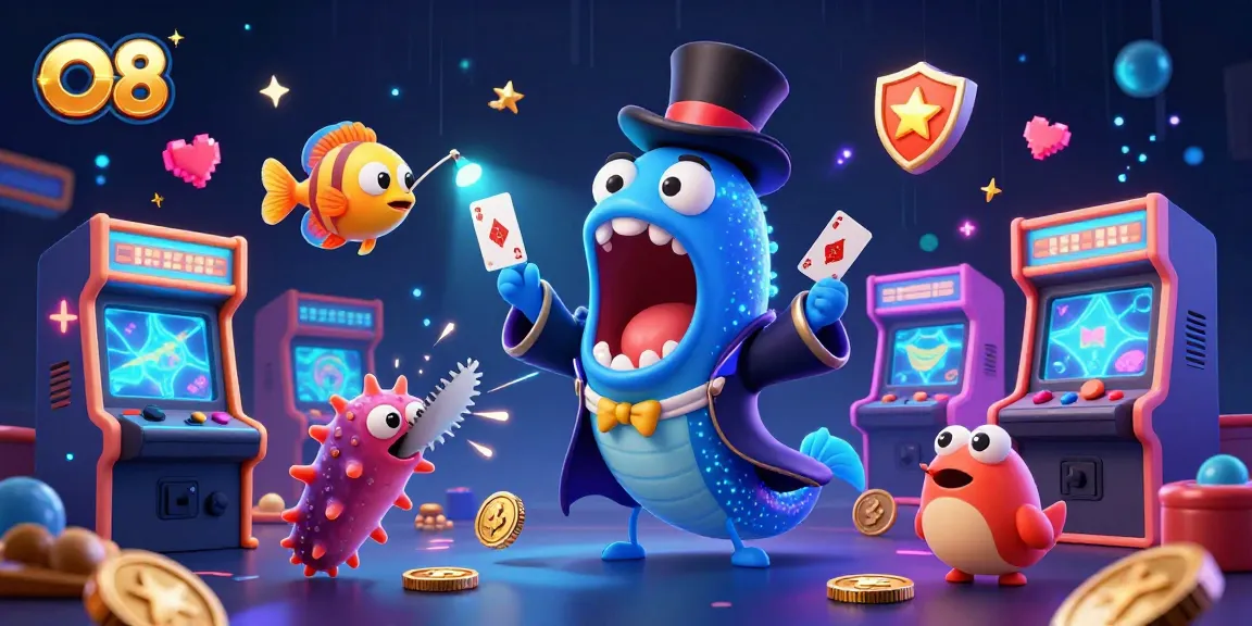 O8 presents a magical undersea casino scene with vibrant characters performing tricks and casino elements.