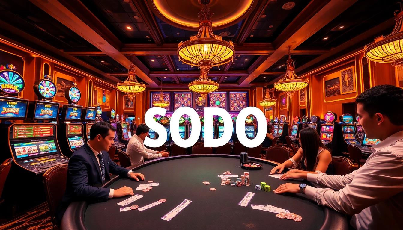 Experience thrilling gameplay at SODO CASINO with poker tables and vibrant slot machines.