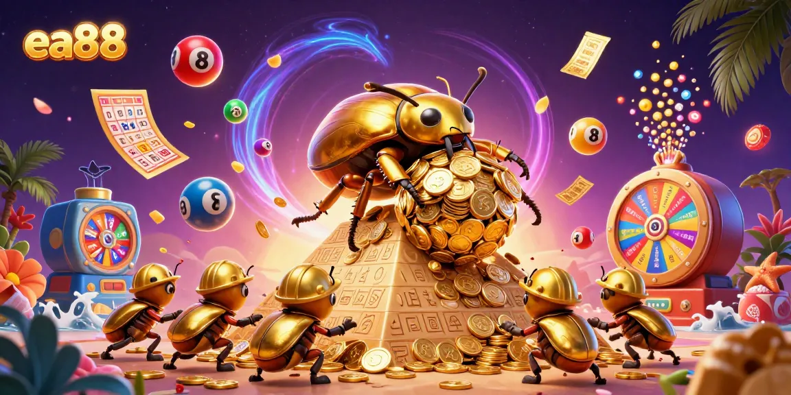 Experience epic wins at ea88 with colorful lottery balls and vibrant casino elements in this engaging 3D illustration.