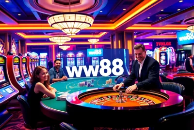 Experience the excitement of ww88 with dynamic casino scenes filled with players at gaming tables.
