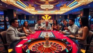 TG88 gaming table in a luxurious casino, showcasing vibrant poker chips and an inviting atmosphere.