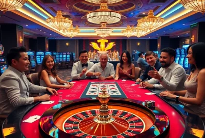 TG88 gaming table in a luxurious casino, showcasing vibrant poker chips and an inviting atmosphere.