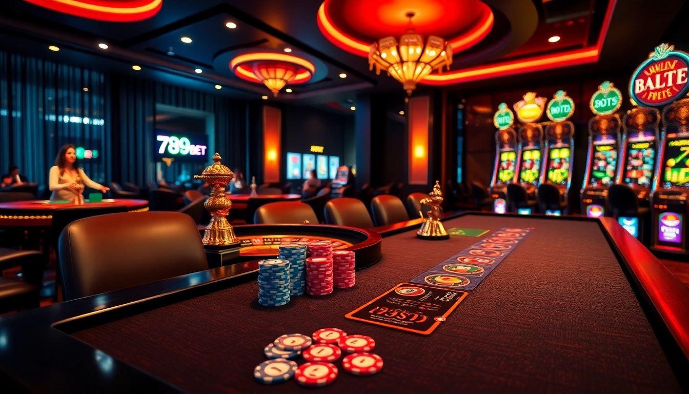 Experience the thrill of blackjack with 789BET, vibrant casino tables, and luminous slot machines.