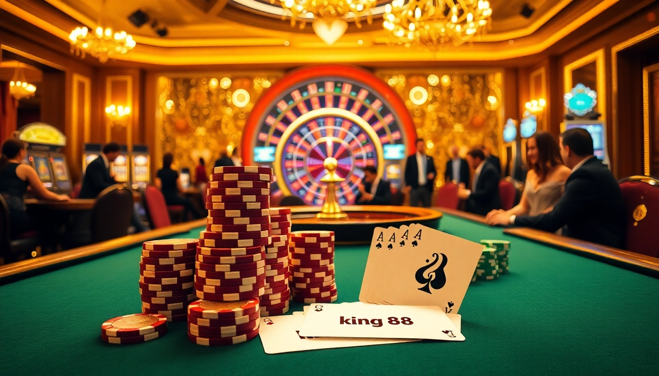 Experience thrilling gameplay at king 88 with a luxurious poker setting and vibrant casino elements.