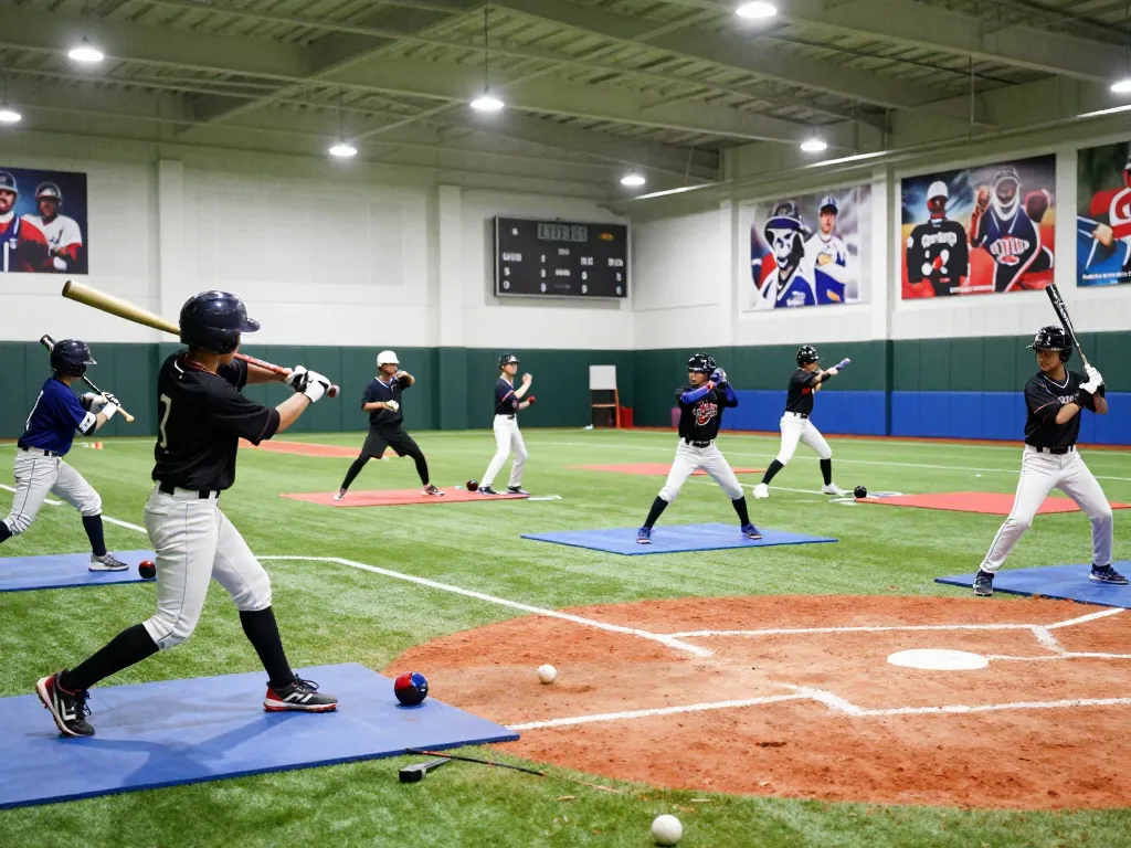 Young athletes engaging in hitclub training session with bats and balls.