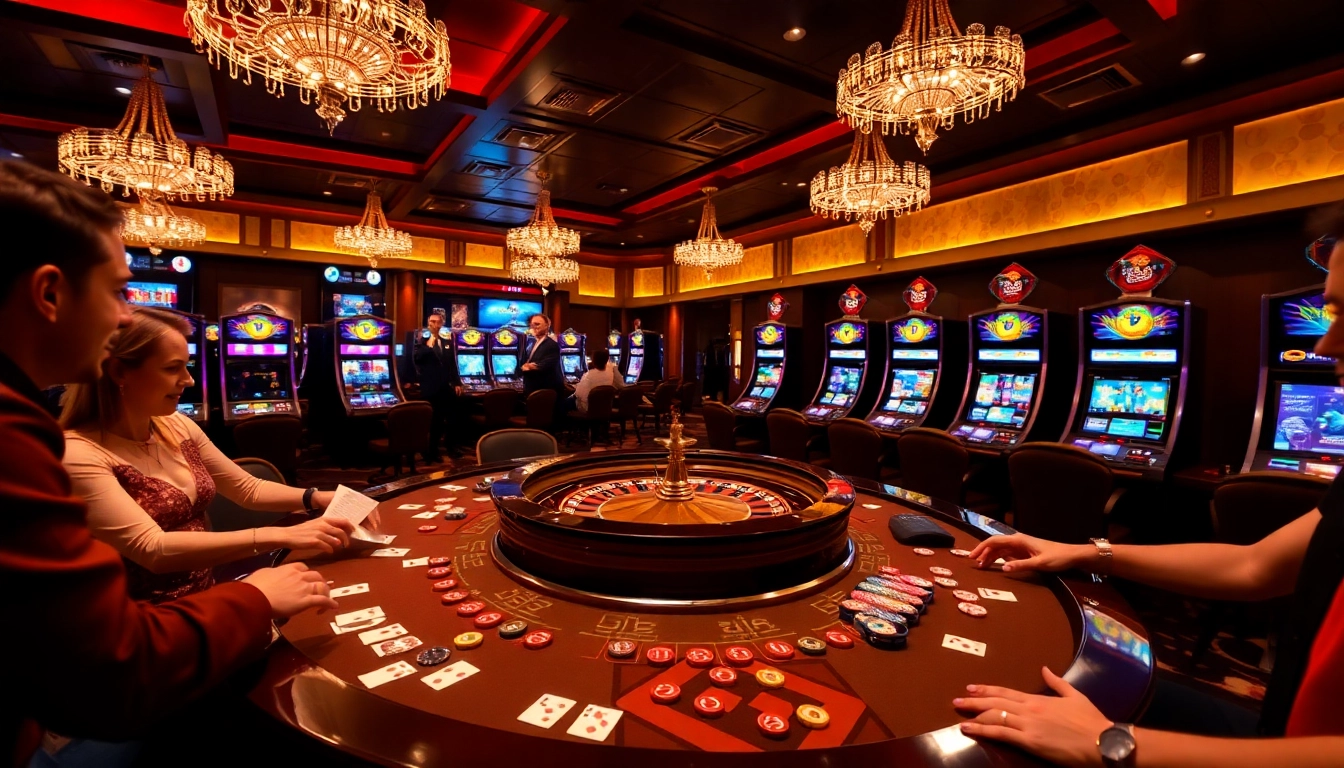 Excited players engaging at the luxurious NEW888 roulette table in a vibrant casino.