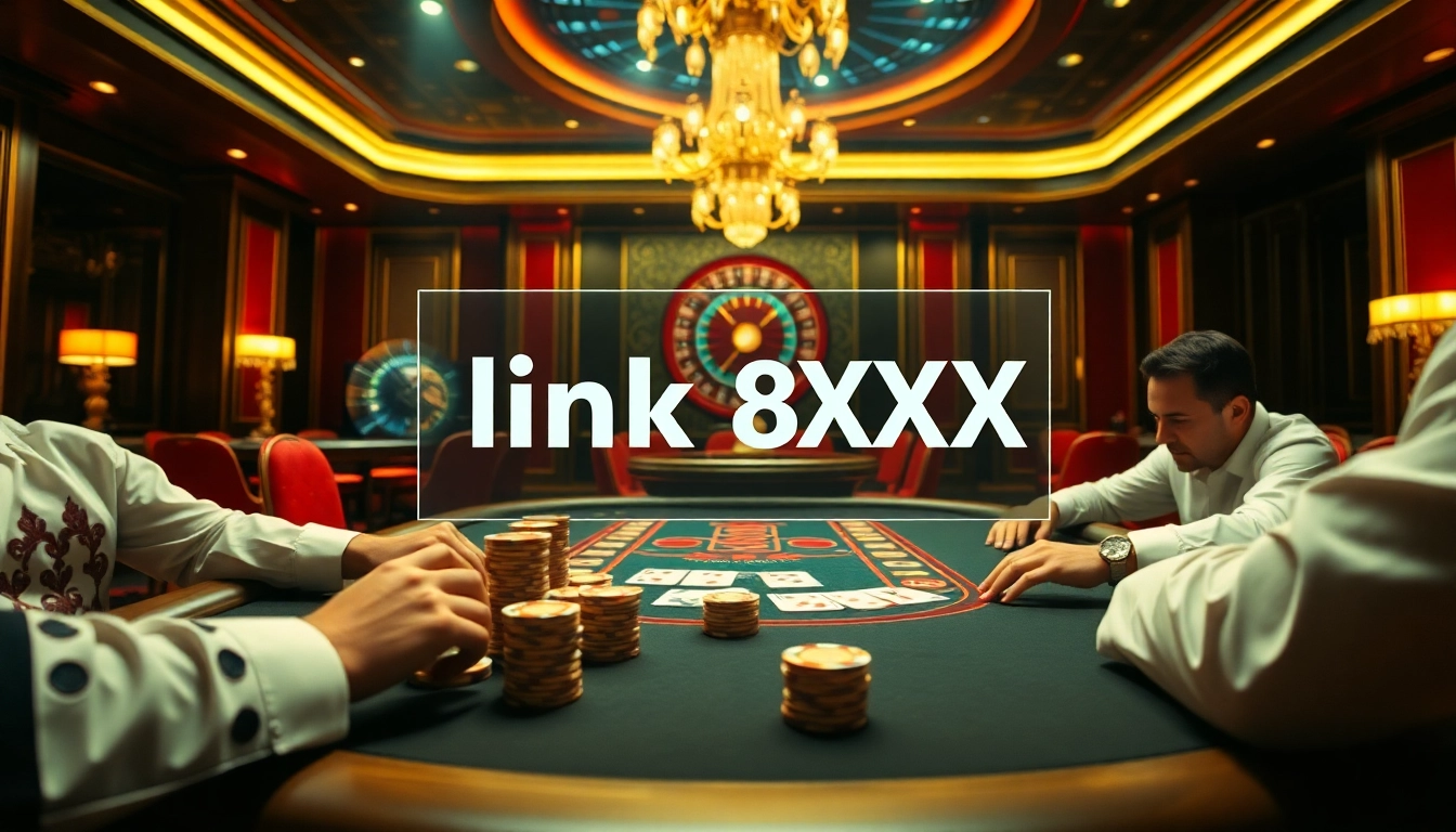 Experience the thrill of winning strategies at link 8XX's glamorous poker table with vibrant chips and cards.