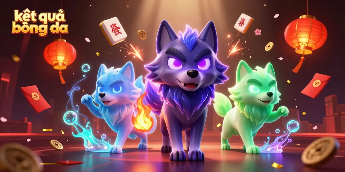 Engage with kết quả bóng đá through captivating 3D art featuring wolves and festive gambling elements.