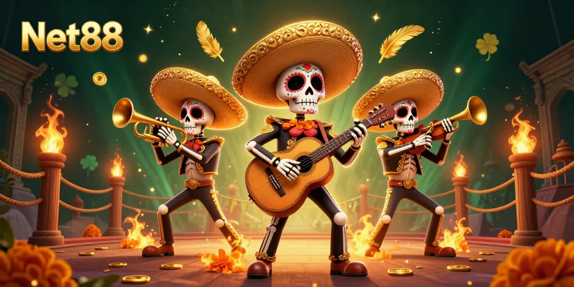 Bet on Net88 with this vibrant 3D illustration showcasing a mariachi band in a lively casino scene.