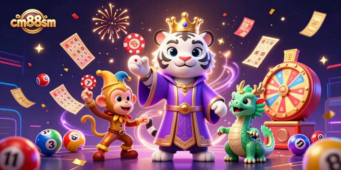 Experience the excitement of cm88sm with vibrant gambling elements and characters in a dynamic celebration.