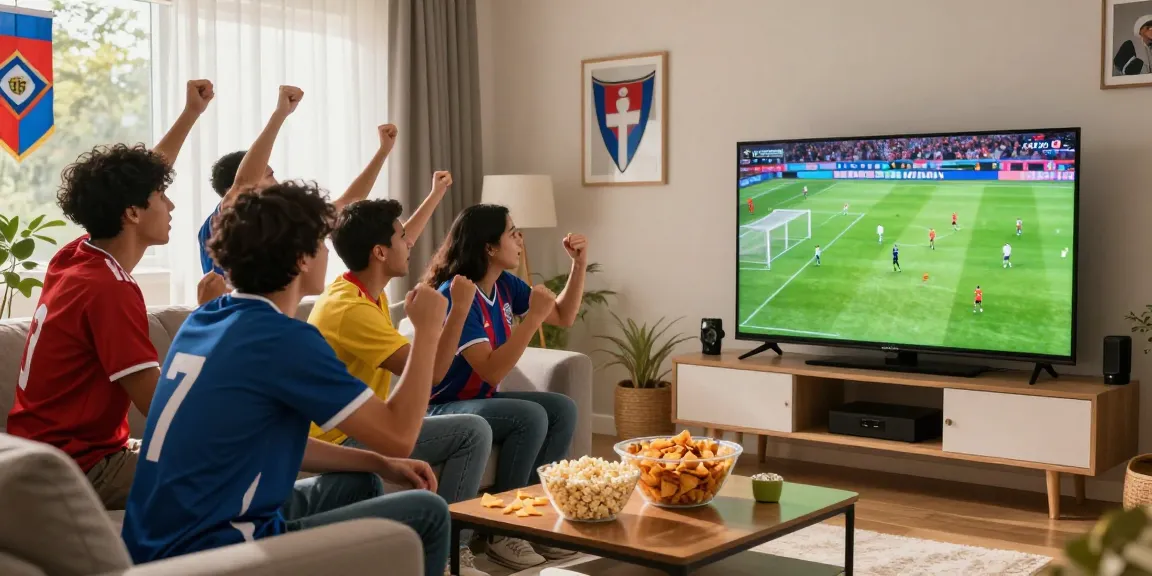 Fans enjoying a soccer match on Ca Khia TV in a lively living room setting
